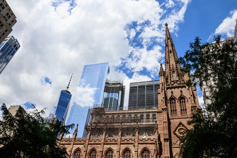 Trinity Church and Freedom Tower Manhattan NYC New York USA