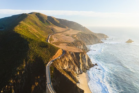 Aerial drone view of the Big Sur coastline in California.