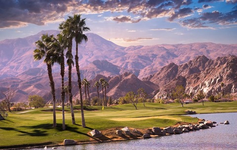 golf course at sunset in palm springs, california, usa