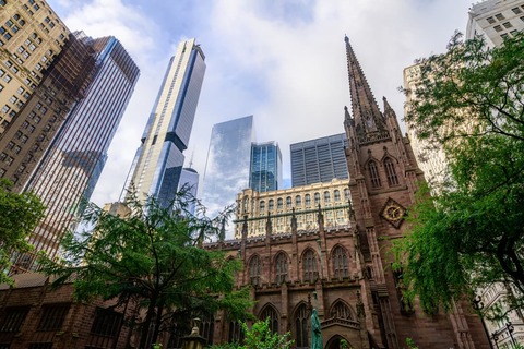 Trinity Church and Freedom Tower Manhattan NYC New York USA