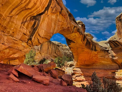 Spring at the Hickman Arch in Capitol Reef National Park in Utah,