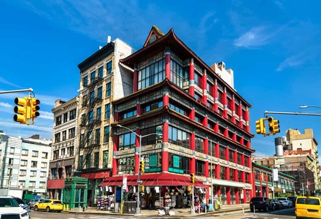 Architecture of Chinatown in Lower Manhattan - New York City, United States