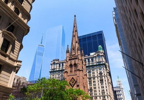 Trinity Church and Freedom Tower Manhattan NYC New York USA