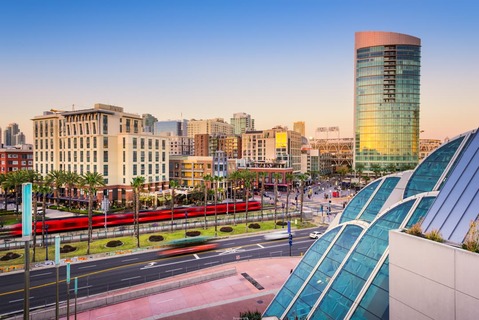 San Diego, California cityscape at the Gaslamp Quarter